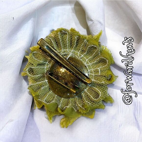 Handcrafted Fabric Floral Hair Clip / Brooch - Green & Robins Egg Blue - Picture 6 of 8